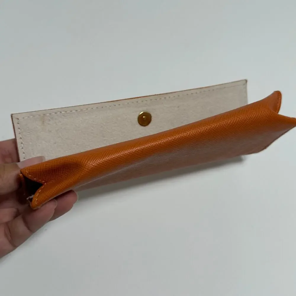 Tory Burch Mini Eyeglass Case Orange Logo Leather Readers Case